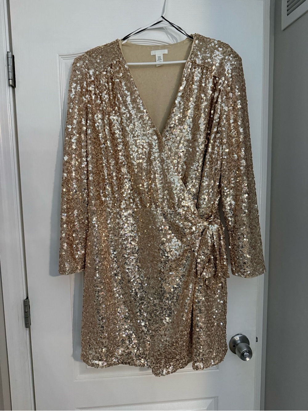 H&M Gold Sequin Long Sleeve Wrap Dress